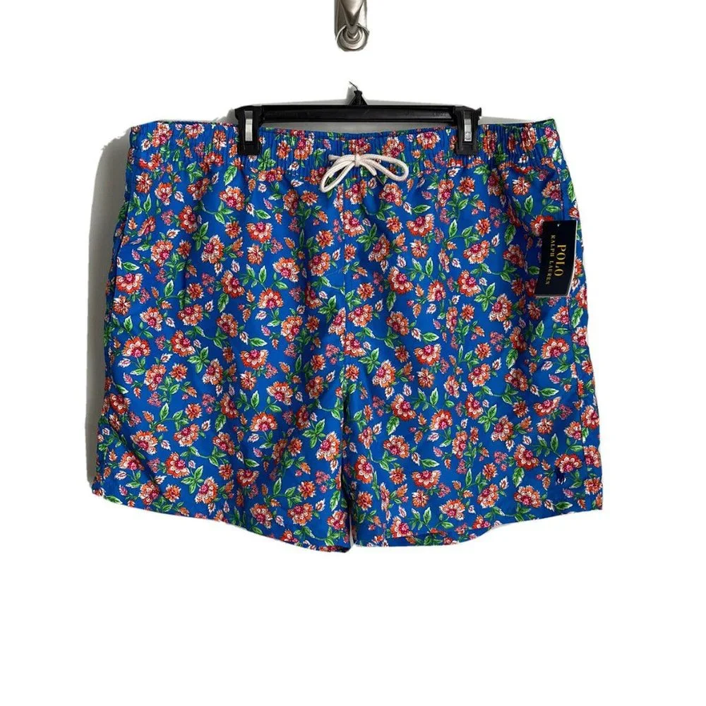 New POLO Ralph Lauren Multicolor Floral Tie Waist Men Swim Trunks